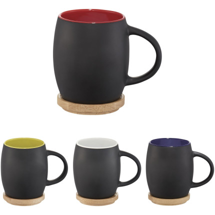 Tazza in ceramica Heart con coperchio in legno da 400 ml