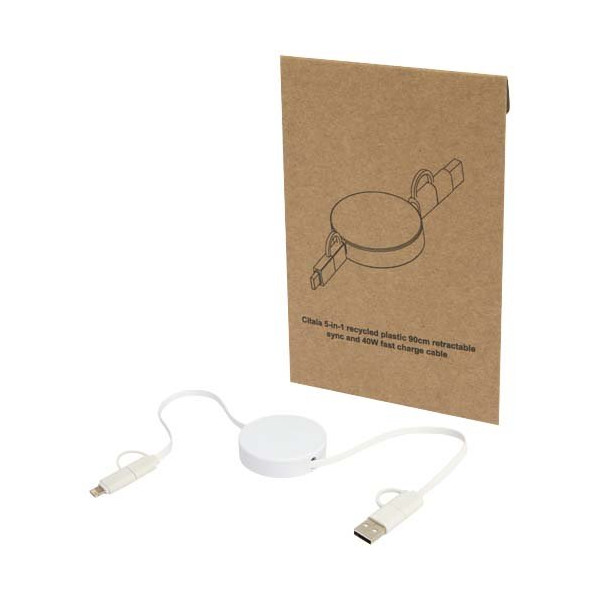 Cavo 5-in-1 in plastica riciclata retrattile da...