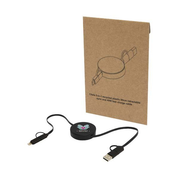 Cavo 5-in-1 in plastica riciclata retrattile da...
