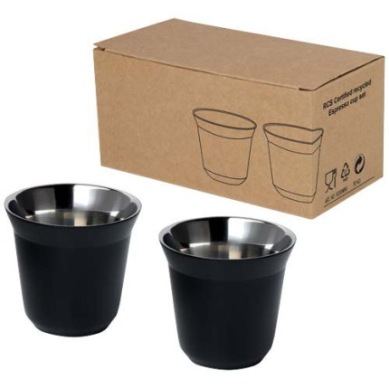 Set di tazze per caffè espresso in acciaio inossidabile certificato RCS da 80 ml Duo