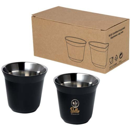 Set di tazze per caffè espresso in acciaio inossidabile certificato RCS da 80 ml Duo