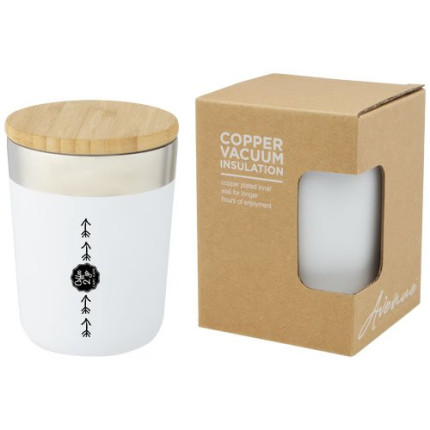 Bicchiere termico in acciaio inossidabile con isolamento sottovuoto in rame e coperchio in bambù da 330 ml Lagan