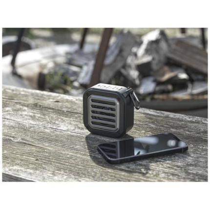Speaker Bluetooth® IPX5 a ricarica solare in plastica riciclata RCS da 3 W con moschettone Solo