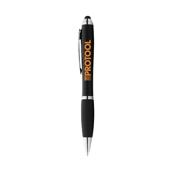 Penna a sfera con stylus e impugnatura nera...