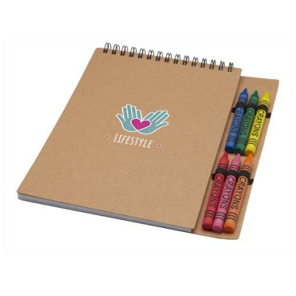 Quaderno a spirale formato A5 con copertina morbida e set di pastelli Doodle