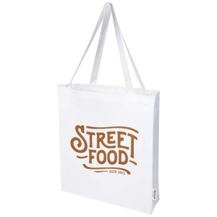 Tote bag a soffietto in cotone riciclato certificato GRS da 140 g/m² Madras