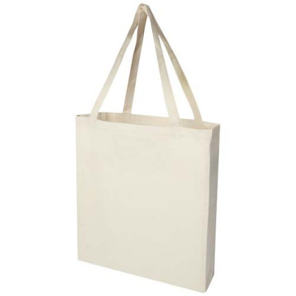 Tote bag a soffietto in cotone riciclato certificato GRS da 140 g/m² Madras