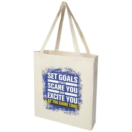Tote bag a soffietto in cotone riciclato certificato GRS da 140 g/m² Madras