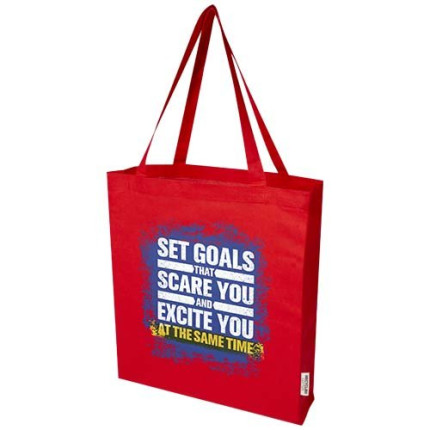 Tote bag a soffietto in cotone riciclato certificato GRS da 140 g/m² Madras