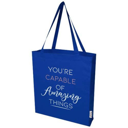 Tote bag a soffietto in cotone riciclato certificato GRS da 140 g/m² Madras