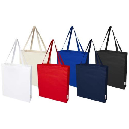 Tote bag a soffietto in cotone riciclato certificato GRS da 140 g/m² Madras