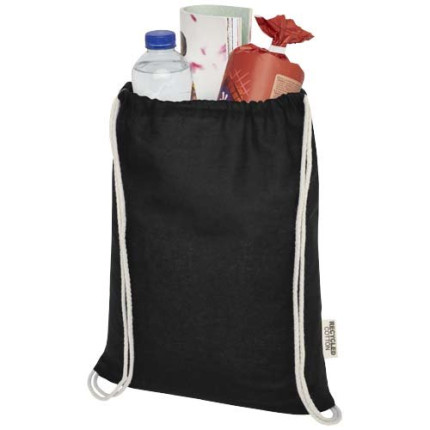 Borsa con cordoncino in cotone riciclato certificato GRS da 140 g/m² Oregon