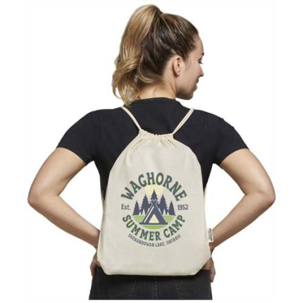 Borsa con cordoncino in cotone riciclato certificato GRS da 140 g/m² Oregon
