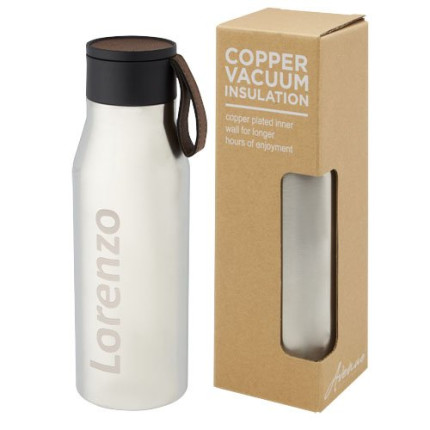 Borraccia in acciaio inossidabile da 500 ml con isolamento sottovuoto in rame, coperchio e cinturino in finta pelle Ljungan