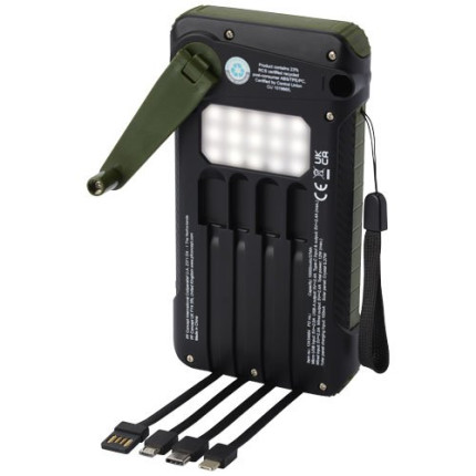 Power bank a dinamo solare in plastica riciclata RCS da 10.000 mAh Soldy