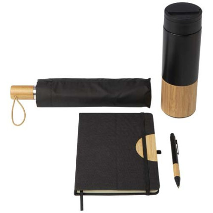 Set regalo con blocco note formato A5 con copertina rigida e penna a sfera Carmen-inchiostro nero