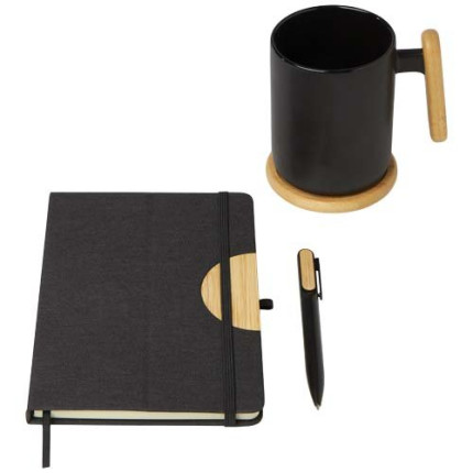 Set regalo con blocco note formato A5 con copertina rigida e penna a sfera Laura-inchiostro nero