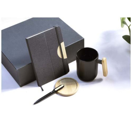 Set regalo con blocco note formato A5 con copertina rigida e penna a sfera Laura-inchiostro nero