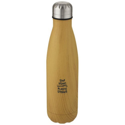 Bottiglia Cove da 500 ml con isolamento sottovuoto in acciaio inossidabile e motivo ornamentale in legno