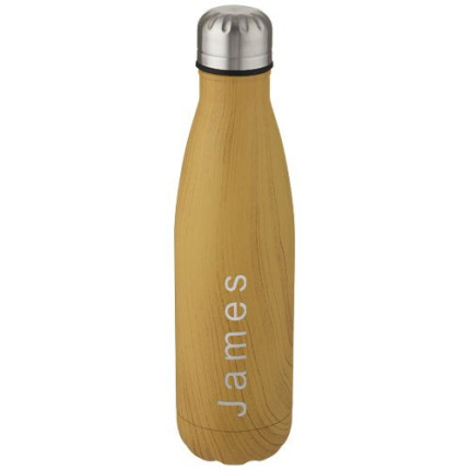 Bottiglia Cove da 500 ml con isolamento sottovuoto in acciaio inossidabile e motivo ornamentale in legno