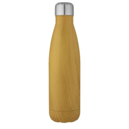 Bottiglia Cove da 500 ml con isolamento sottovuoto in acciaio inossidabile e motivo ornamentale in legno