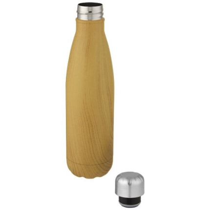 Bottiglia Cove da 500 ml con isolamento sottovuoto in acciaio inossidabile e motivo ornamentale in legno