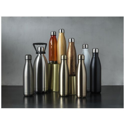 Bottiglia Cove da 500 ml con isolamento sottovuoto in acciaio inossidabile e motivo ornamentale in legno