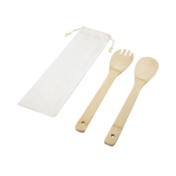 Cucchiaio e forchetta Endiv in bambù per insalata