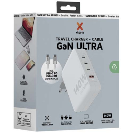 Caricabatterie da viaggio da 14 0W con cavo USB-C PD da 240 W Xtorm XVC2140 GaN Ultra