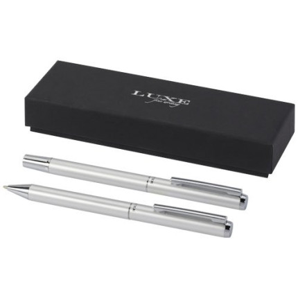Set regalo con penna a sfera e penna roller in alluminio riciclato Lucetto-inchiostro nero