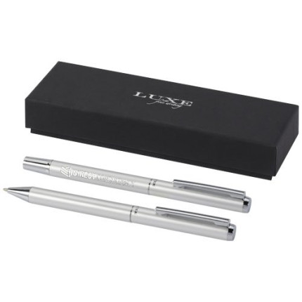 Set regalo con penna a sfera e penna roller in alluminio riciclato Lucetto-inchiostro nero