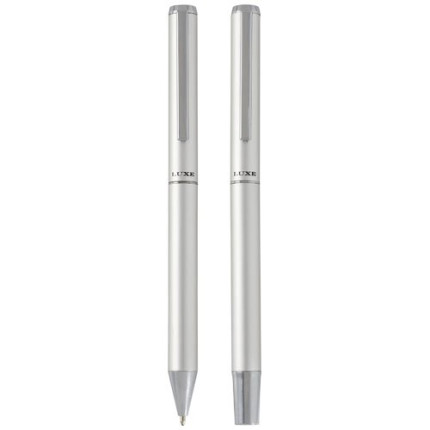 Set regalo con penna a sfera e penna roller in alluminio riciclato Lucetto-inchiostro nero