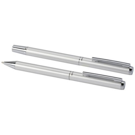 Set regalo con penna a sfera e penna roller in alluminio riciclato Lucetto-inchiostro nero