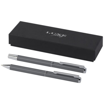 Set regalo con penna a sfera e penna roller in alluminio riciclato Lucetto-inchiostro nero