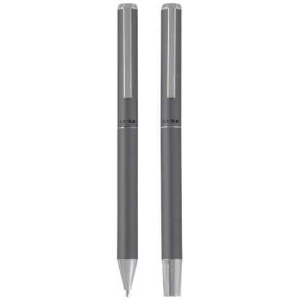 Set regalo con penna a sfera e penna roller in alluminio riciclato Lucetto-inchiostro nero