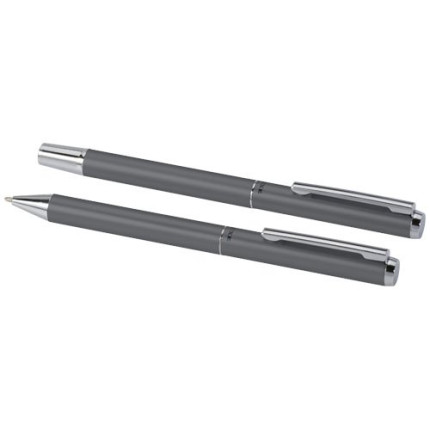 Set regalo con penna a sfera e penna roller in alluminio riciclato Lucetto-inchiostro nero