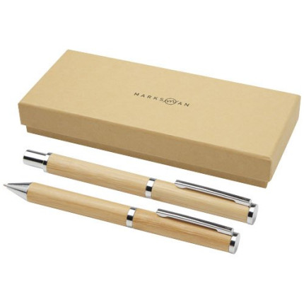 Set regalo con penna a sfera e penna roller in alluminio riciclato Apolys-inchiostro nero