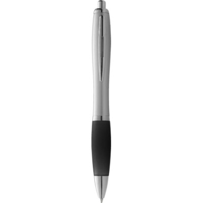 Penna a sfera con fusto argento e impugnatura colorata...