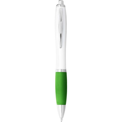 Penna a sfera con fusto bianco e impugnatura colorata...